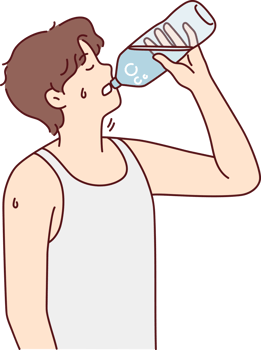Thirsty man drinking water from bottle png