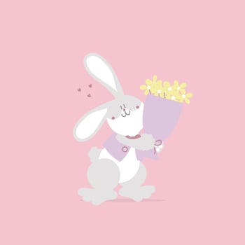 happy easter festival with animal pet bunny rabbit and egg, pastel color, flat vector illustration cartoon character