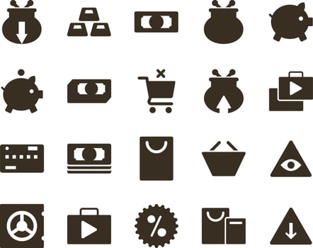 Money and finance icon set, arrow, down, pyramid. Investment, banking, money and finance icons on white background vector