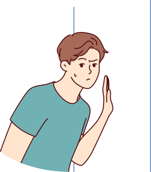 Embarrassed man leaned against door, wanting to eavesdrop on someone else secret png