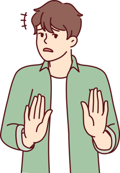 Puzzled man stretches out hands calls to stop or stop politically incorrect actions png