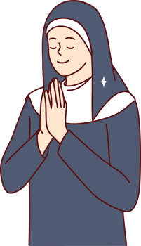 Positive woman in clothes of catholic nun closing eyes praying turning to God png