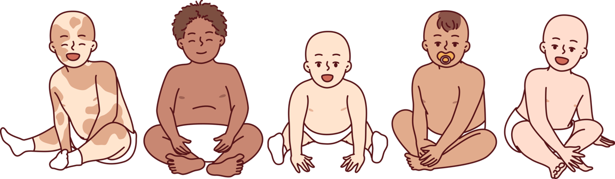 Diverse babies in diapers of different races and nationalities sit side by side png
