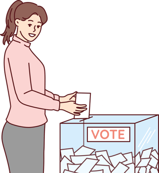 Woman throws ballot into box casting vote for presidential or congressional candidate png