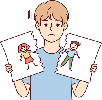 Sad boy after school quarrel or conflict tears up self-drawn portrait png