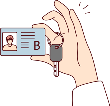 Category B car license with photo and truck ignition key in persons hand png