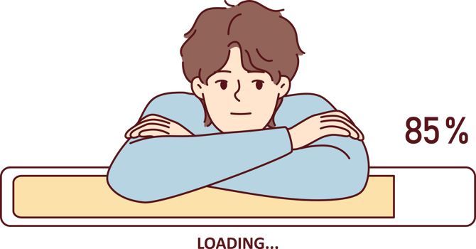 Bored man leaning on progress line loading waiting to download movie from internet png