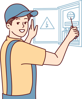 Man electrician is engaged in repair electrical appliances by opening electrical panel png