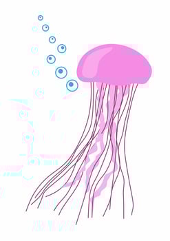 Cute pink jellyfish isolated on white background. vector