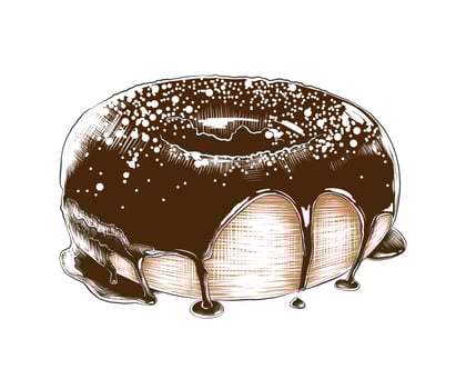 Vector engraved style illustration for posters, decoration, menu, logo, packaging and print. Hand drawn sketch of colorful donut isolated on white background. Detailed vintage woodcut style drawing.