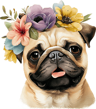 Cute Pug Dog Flowers Watercolor Illustration png