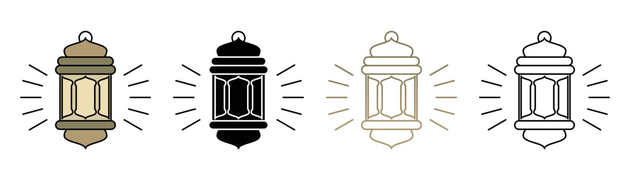 Set of Islamic themed lanterns, with line designs, silhouettes and attractive colors. Vector illustration of islamic holiday, can be used for web icon.