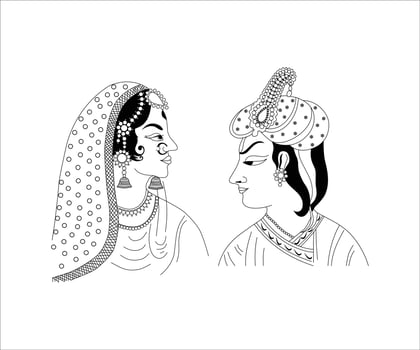 Indian wedding groom and bride clipart drawing vector