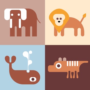 animals fish and birds bundle of vector icons