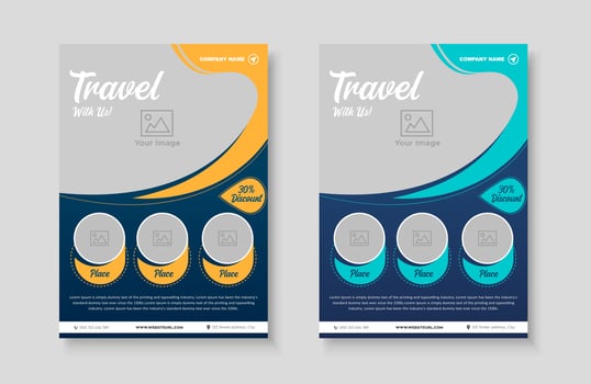 Vacation travel tour agency flyer template design layout. Summer and holiday traveling business advertisement a4 brochure flyer or poster vector template design.