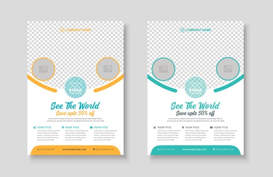 Vacation travel tour agency flyer template design layout. Summer and holiday traveling business advertisement a4 brochure flyer or poster vector template design.