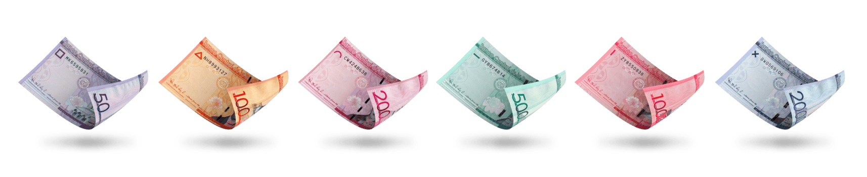 Set of Dominican peso notes in different denomination. 3d illustration png