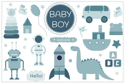Vector set toys for baby boy in blue color