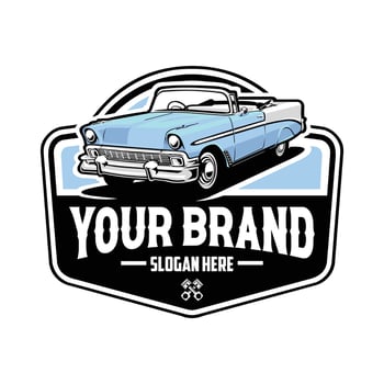 Premium Classic Car Logo Design. Ready Made Vintage Circle Emblem Logo. Best for mechanic and restoration industry vector