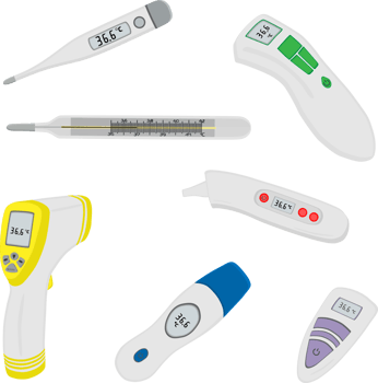 big set different types of thermometers for hospital png