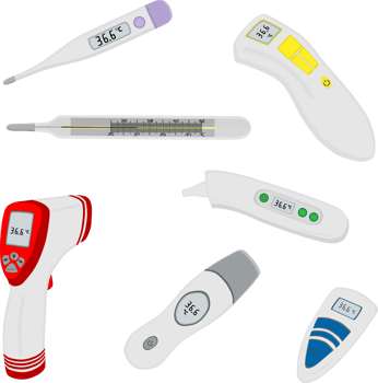 big set different types of thermometers for hospital png