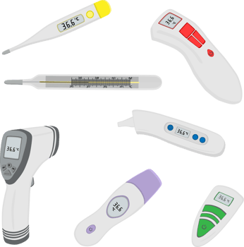big set different types of thermometers for hospital png