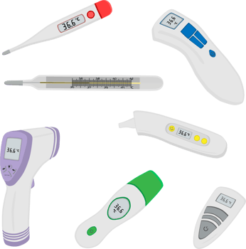 big set different types of thermometers for hospital png