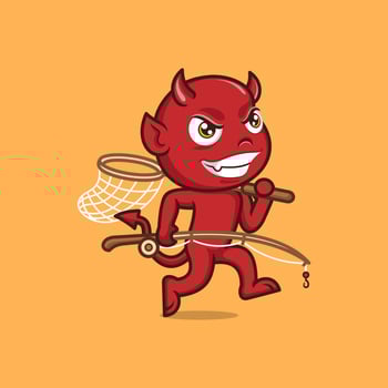 cute cartoon devil loves fishing vector