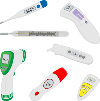 big set different types of thermometers for hospital png