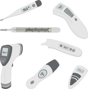 big set different types of thermometers for hospital png