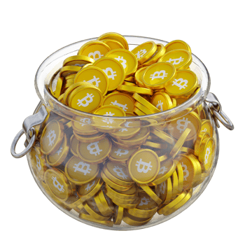 Bitcoin SV BSV in 3D crypto coin saving bank with stack coins on isolated background. save money financial earning management cost reduction deposit economy glass pot 3d render. illustration png
