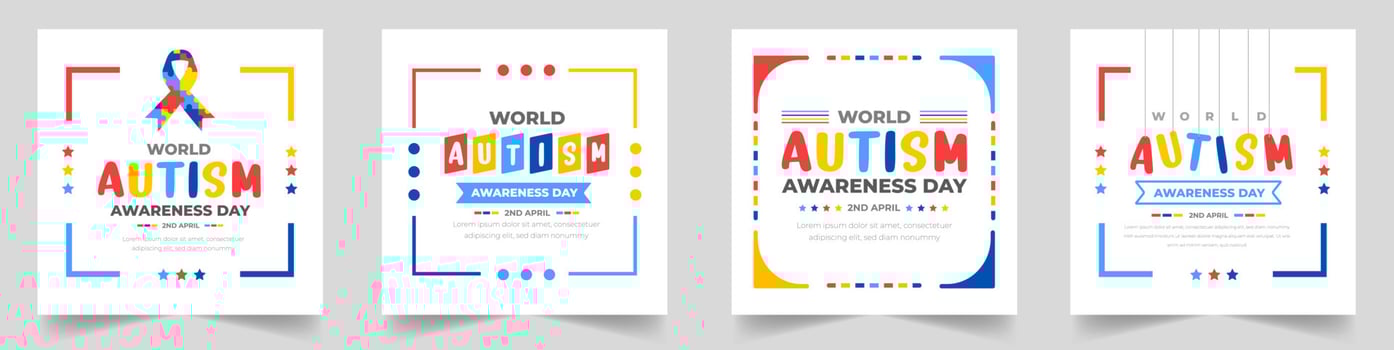 World autism awareness day social media post banner design template set. World autism day colorful puzzle vector banner. Symbol of autism. autism Health care Medical flat background of April 02