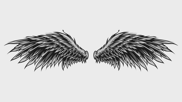 Wings Illustration in tattoo style isolated hand drawn. Design element for any purpose such as card, emblem, sign, badge, poster, flyer, t-shirt, and sticker. Vector illustration