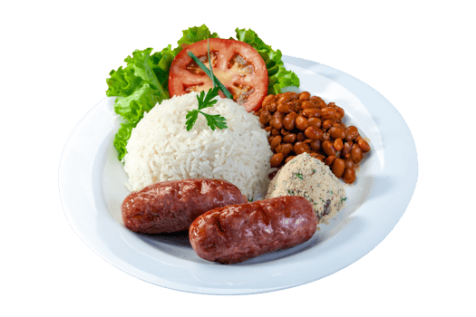 Rice beans sausage grilled salad and farofa png