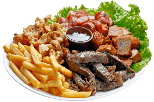 Snacks with fries, crackers, meat, pork, sausage and babercue sauce png