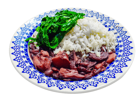 Traditional Brazilian feijoada with cabbage and rice png