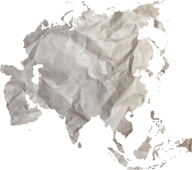 Asia map paper texture cut out on transparent background. png