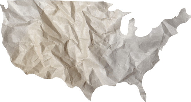 USA map paper texture cut out on transparent background. png