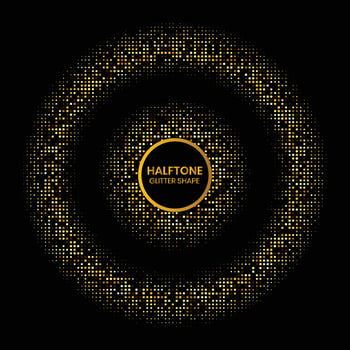 Round gold glitter on black background vector