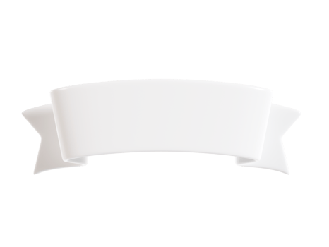 White ribbon banner 3d render - illustration of glossy text box for title sign or advertising message. png