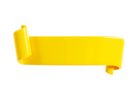 Ribbon text banner 3d render - yellow glossy rolled double tape for sale or promotion message. png