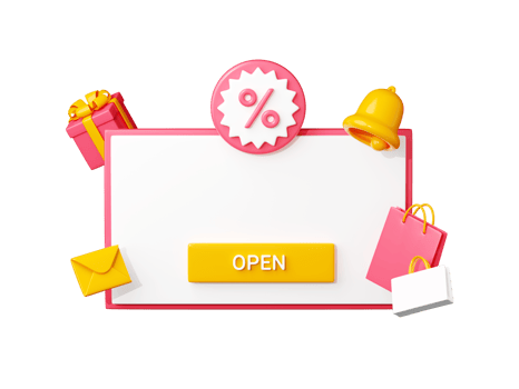 Discount reminder 3d render template - white banner with empty space for text, percent sign and push button. png