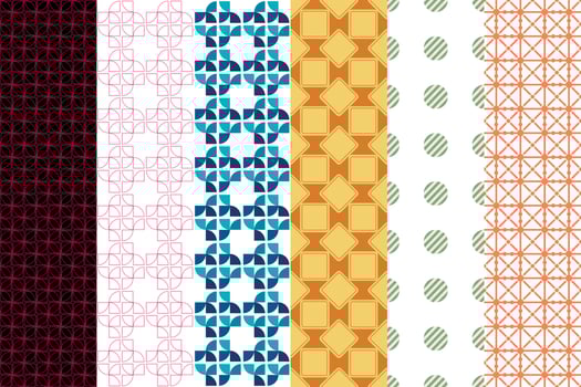 Graphic seamless set of pattern, vector illustration. Geometric stylish ornate for textile prints and backgrounds.
