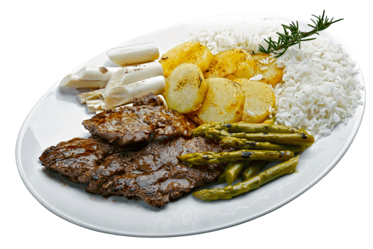 Beef asparagus, potatoes and rice png