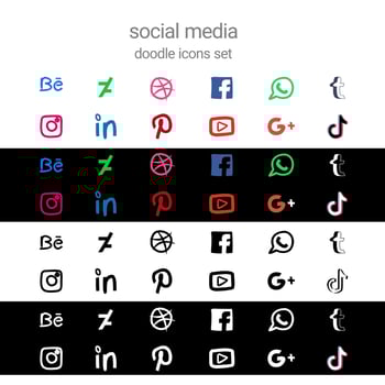 social media application doodle drawing icon collection set bundle design vector