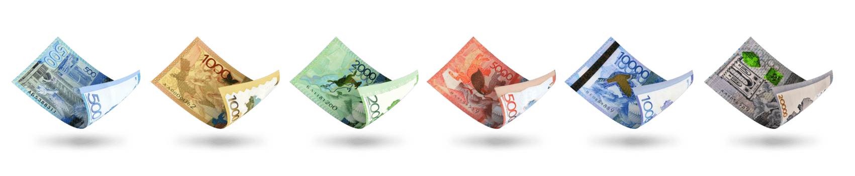 Set of Kazakhstani Tenge notes in different denomination. 3d illustration png