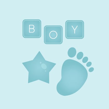 Baby shower banner with foot, star and text Boy on blue background. It s a boy. vector