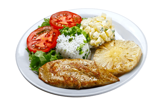 Grilled pork with fries and vegetables png