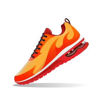 running shoes illustration with fire shape yellow and red  isolated on transparan background png