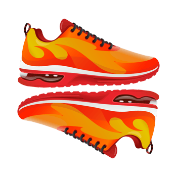 running shoes illustration with fire shape yellow and red  isolated on transparan background png